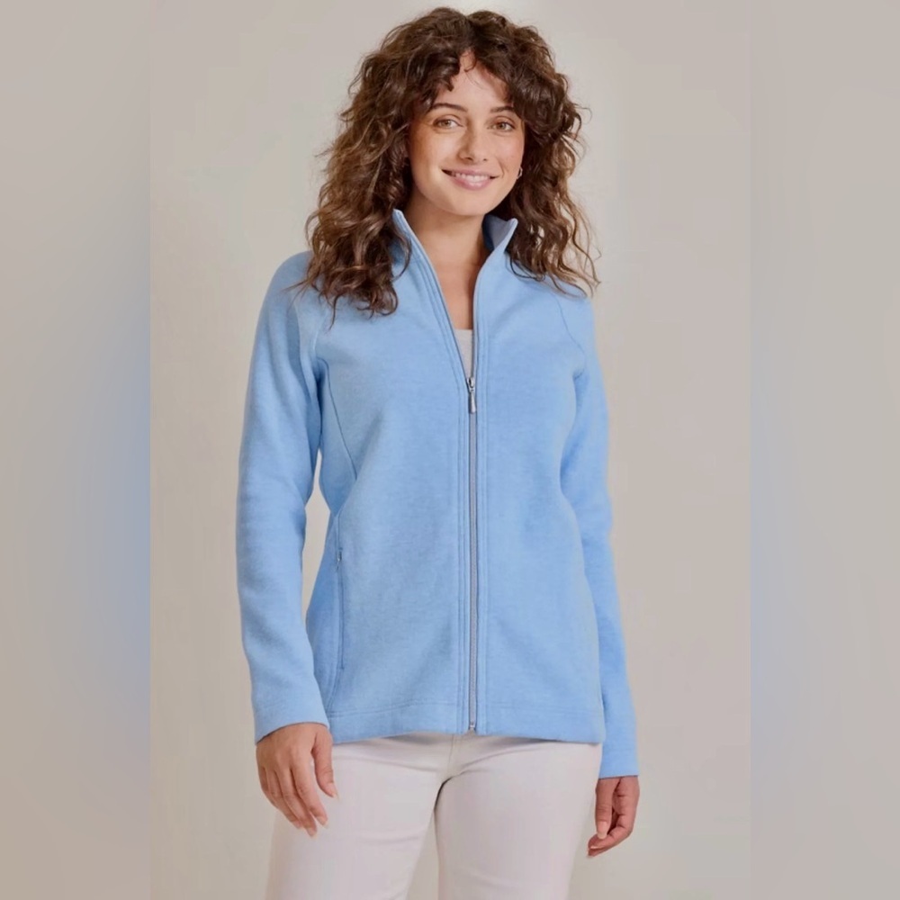 Tommy Bahama Full Zip Light Blue Cotton Sweater